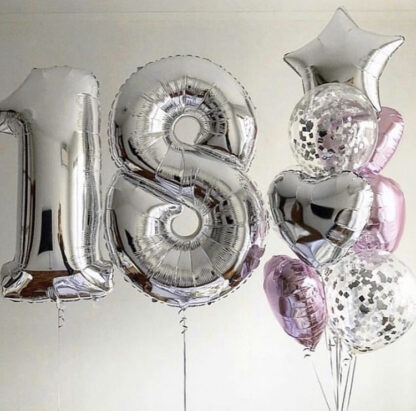 Связка Из Шаров "18", Шар цифра 18, Воздушные шары на день рождения, Доставка воздушных шаров по москве, шарики на 18-ти летие