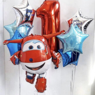 Связка из шариков "Бибика", шарики с гелием, Купить шарики на день рождения, Шар фигура самолетик Джетт, Самолётик Джетт