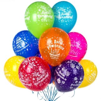 Связка из шаров с надписью День рождения, шарики с гелием на день рождения, Цветные воздушные шары с доставкой по Москве, Преферито, Купить шары с доставкой по Москве