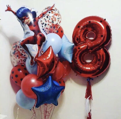 Связка из шаров "Леди Баг", Шарики с гелием, Шары на день рождения, доставка воздушных шаров на день рождения, Шарики Леди Баг
