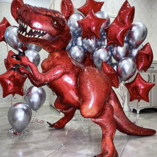 Красный ходячий шар Динозавр, Воздушные шары хромированные, Шары с гелием