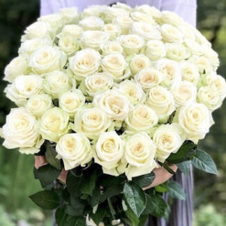 Букет из 51 штуки белых роз купить, доставка букетов по Москве, Цветы заказать с доставкой, Розы купить круглосуточно, Букет из белых роз заказать, Букет для девушки, букет на выписку